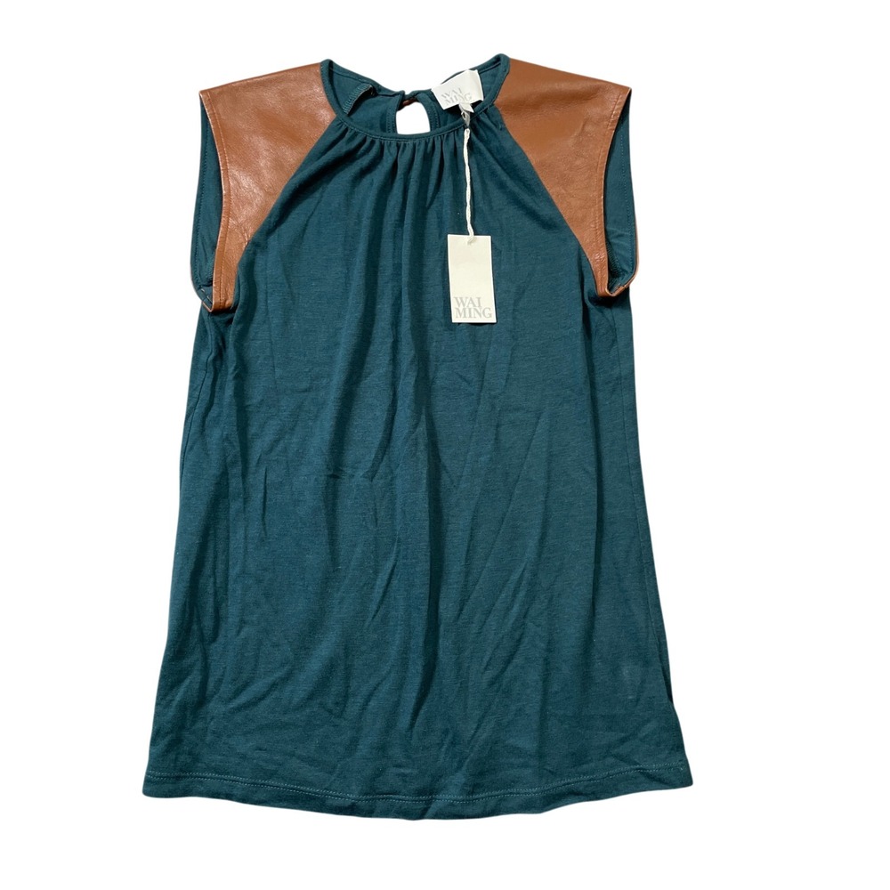 Wai Ming XS New w/Tags Acrylic Wool w/ Leather Trim Ladies Sleeveless Top